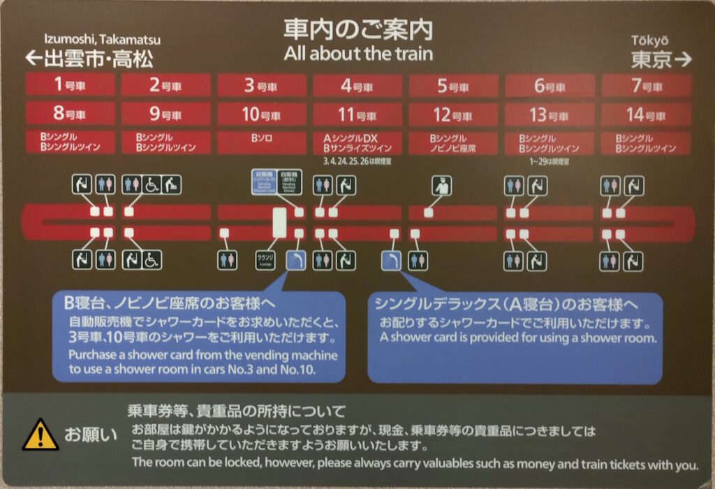 寝台特急サンライズの車内案内図